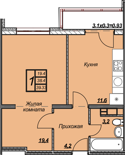 НЕТ СВЯЗИ  1 комнатная квартира,  39,3 м², ЖК Триумф, ул. Владимирская 142
